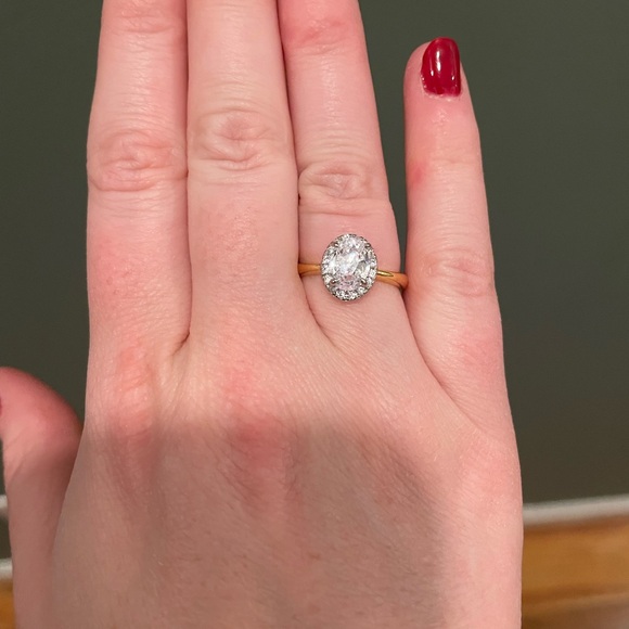 4-Prong Set Oval Sparkling CZ Two-Tone Wedding Banquet Ring - Picture 3 of 7